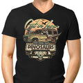 We're Running from Dinosaurs Men's V-Neck - Adult & Kids T-Shirts, Sweatshirts & Hoodies apparel design preview 1