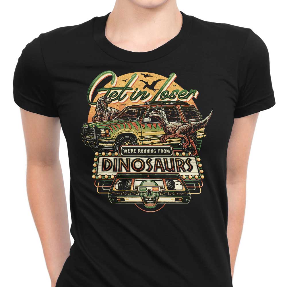 We're Running from Dinosaurs Women's Apparel - Adult & Kids T-Shirts, Sweatshirts & Hoodies apparel design preview 1