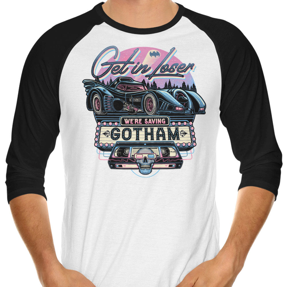 We're Saving Gotham 3/4 Sleeve Raglan - Adult & Kids T-Shirts, Sweatshirts & Hoodies apparel design preview 1