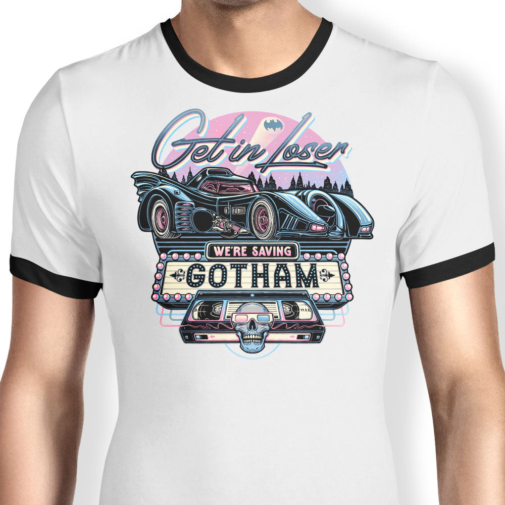 We're Saving Gotham Ringer - Adult & Kids T-Shirts, Sweatshirts & Hoodies apparel design preview 1
