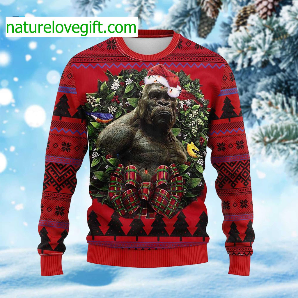 Western Gorilla King Kong Ugly Christmas Sweater product image