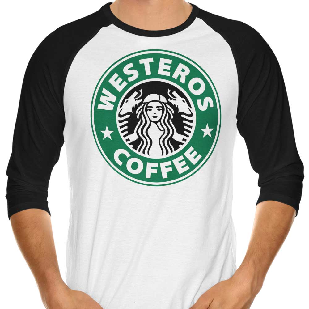 Westeros Coffee 3/4 Sleeve Raglan - Adult & Kids T-Shirts, Sweatshirts & Hoodies apparel design preview 1