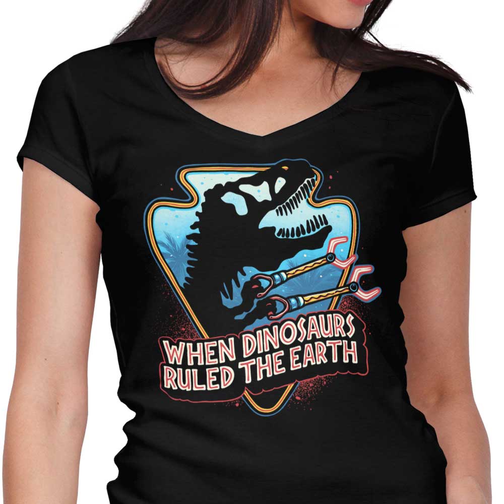 When Dinosaurs Ruled the Earth Women's V-Neck - Adult & Kids T-Shirts, Sweatshirts & Hoodies apparel design preview 1