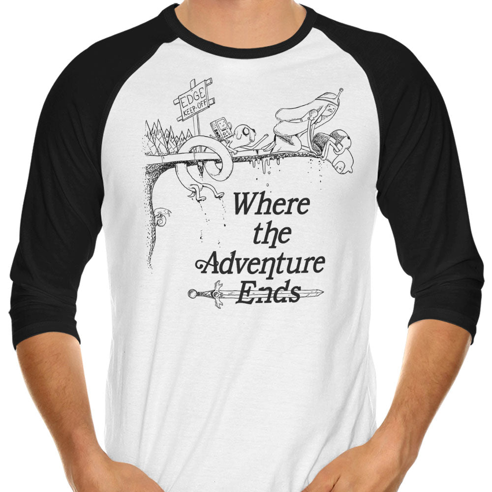 Where the Adventure Ends 3/4 Sleeve Raglan - Adult & Kids T-Shirts, Sweatshirts & Hoodies apparel design preview 1