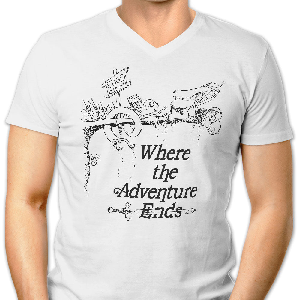 Where the Adventure Ends Men's V-Neck - Adult & Kids T-Shirts, Sweatshirts & Hoodies apparel design preview 1