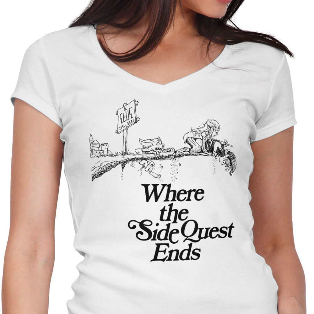 Where the Side Quest Ends Women's V-Neck - Adult & Kids T-Shirts, Sweatshirts & Hoodies apparel design preview 1