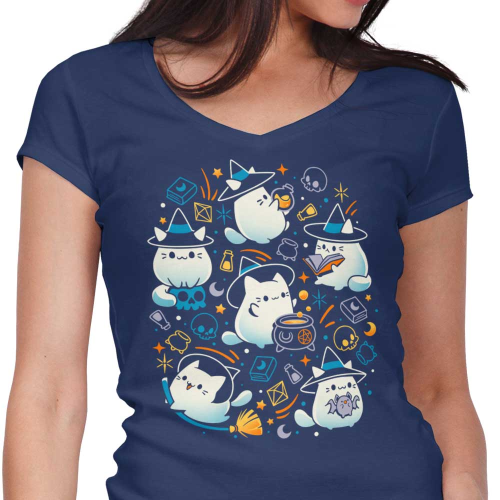 Whiskers and Witchcraft Women's V-Neck - Adult & Kids T-Shirts, Sweatshirts & Hoodies apparel design preview 1