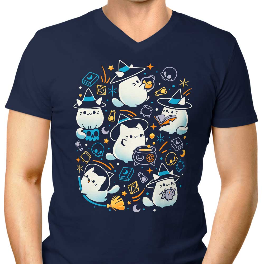 Whiskers and Witchcraft Men's V-Neck - Adult & Kids T-Shirts, Sweatshirts & Hoodies apparel design preview 1
