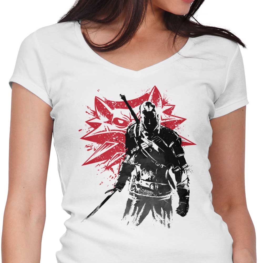 White Wolf Sumi-e Women's V-Neck - Adult & Kids T-Shirts, Sweatshirts & Hoodies apparel design preview 1