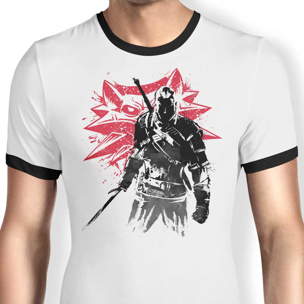 White Wolf Sumi-e Ringer - Adult & Kids T-Shirts, Sweatshirts & Hoodies apparel design preview 1
