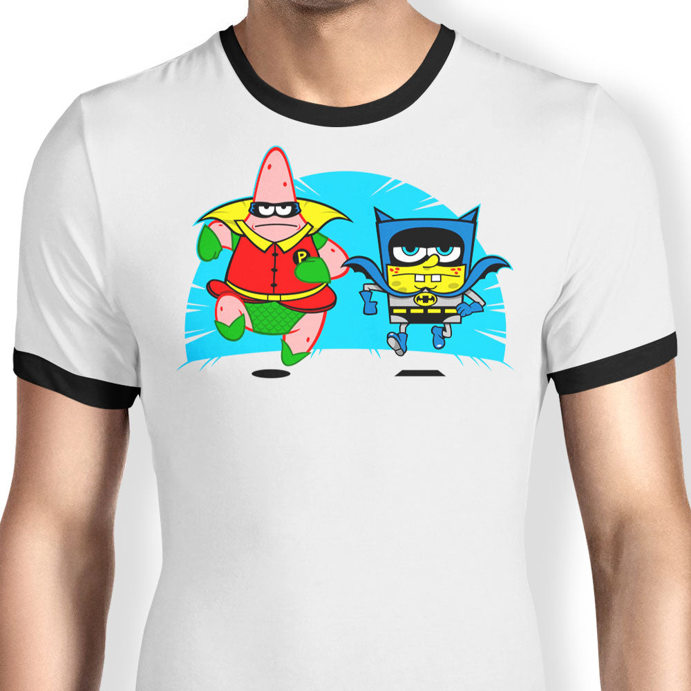Who Lives In a Batcave Under the Sea? Ringer - Adult & Kids T-Shirts, Sweatshirts & Hoodies apparel design preview 1