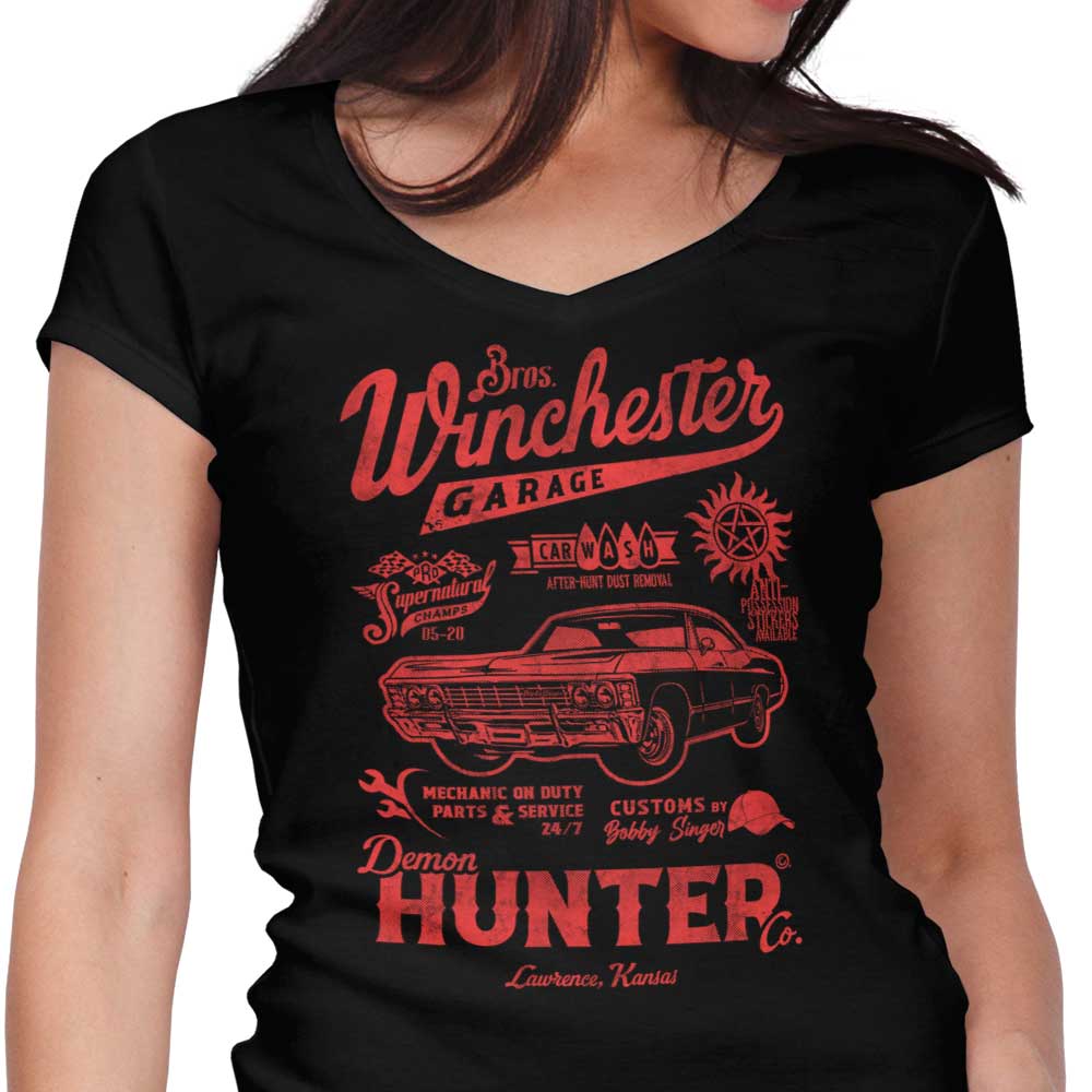 Winchester Garage Women's V-Neck - Adult & Kids T-Shirts, Sweatshirts & Hoodies apparel design preview 1