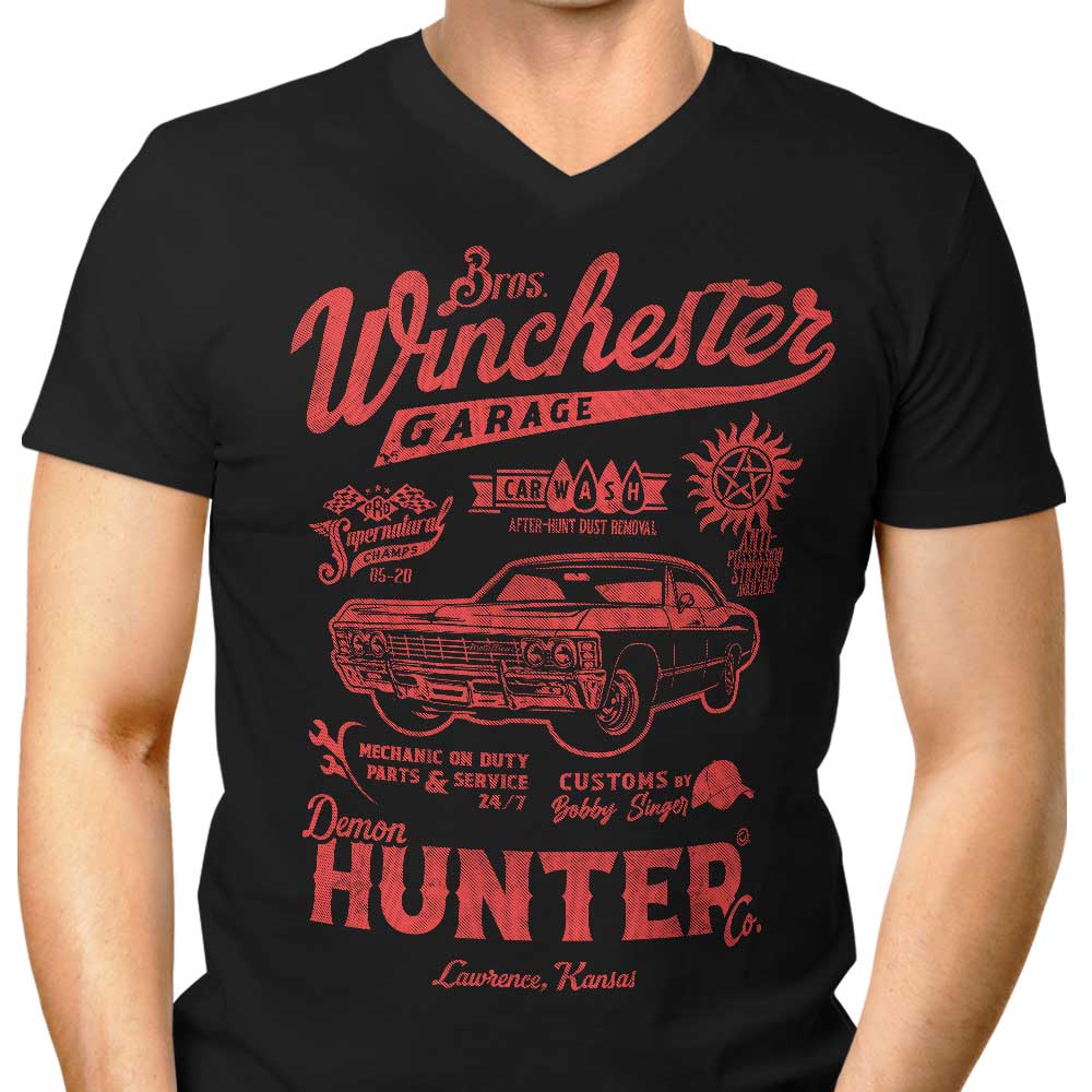 Winchester Garage Men's V-Neck - Adult & Kids T-Shirts, Sweatshirts & Hoodies apparel design preview 1