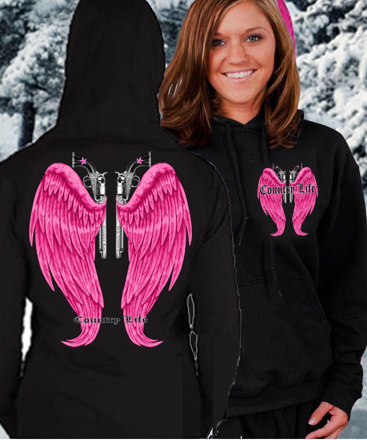 Country Life Outfitters Wings Guns Vintage Black Pink - Adult & Kids T-Shirts, Sweatshirts & Hoodies apparel design preview 1