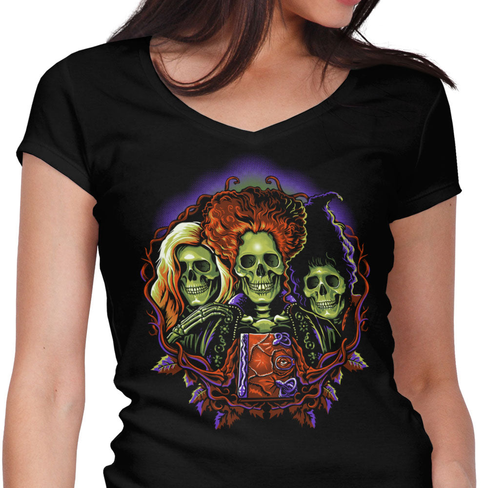 Witches Skulls Women's V-Neck - Adult & Kids T-Shirts, Sweatshirts & Hoodies apparel design preview 1
