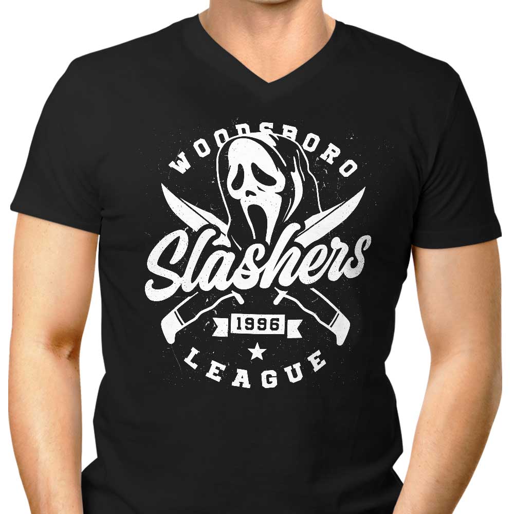 Woodsboro Slashers Men's V-Neck - Adult & Kids T-Shirts, Sweatshirts & Hoodies apparel design preview 1