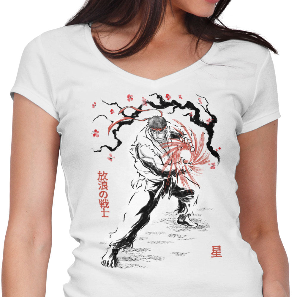 World Warrior Sumi-e Women's V-Neck - Adult & Kids T-Shirts, Sweatshirts & Hoodies apparel design preview 1