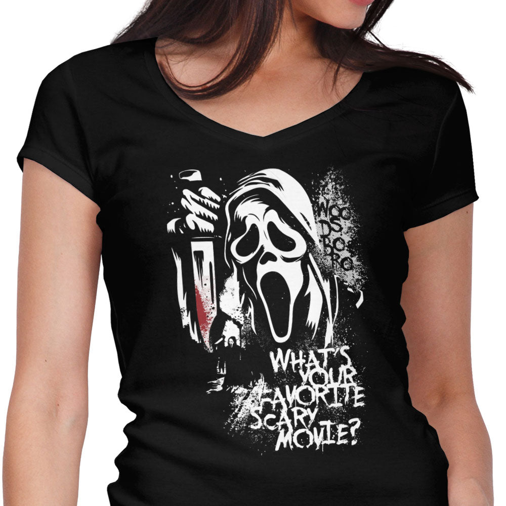 Your Favorite Scary Movie Women's V-Neck - Adult & Kids T-Shirts, Sweatshirts & Hoodies apparel design preview 1