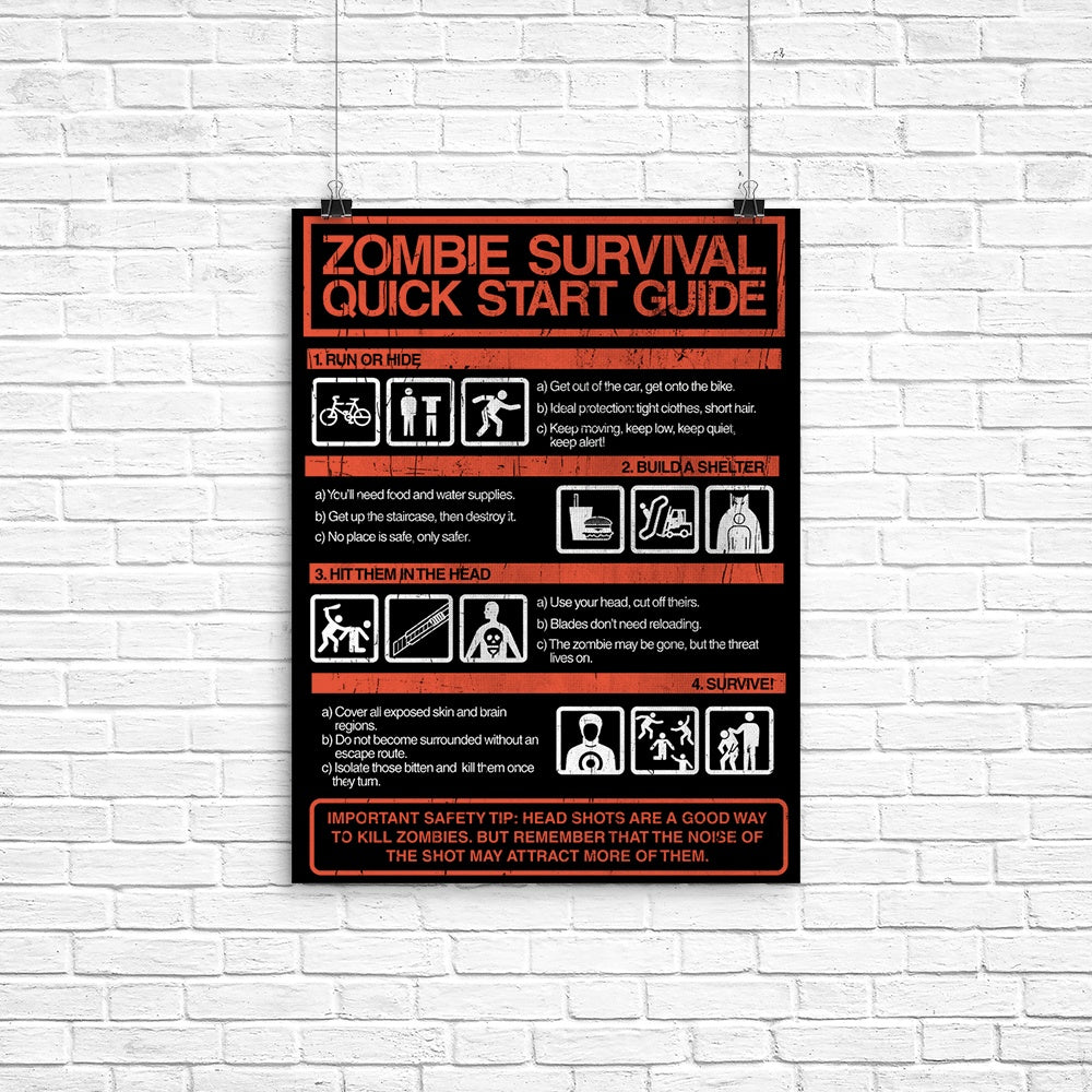 Zombie Survival Quick Start Guide Poster - Adult & Kids T-Shirts, Sweatshirts & Hoodies apparel design preview 1