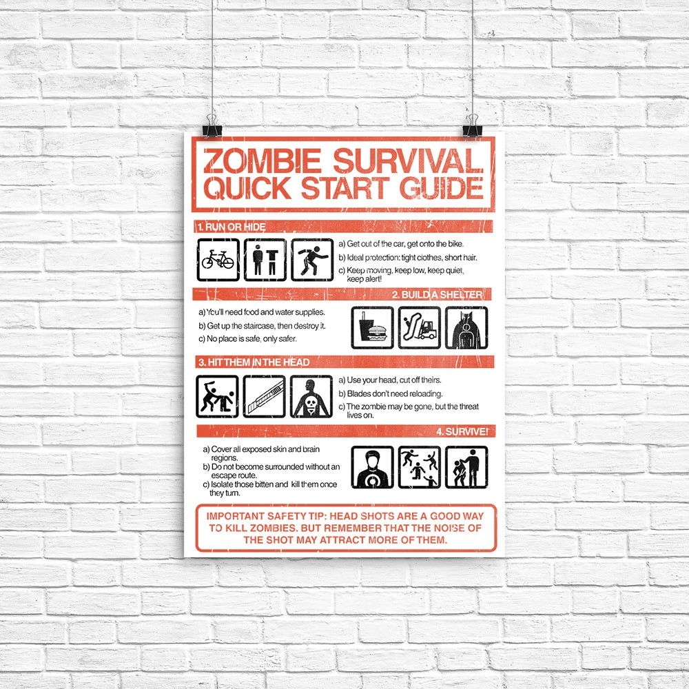 Zombie Survival Quick Start Guide (Alt) Poster - Adult & Kids T-Shirts, Sweatshirts & Hoodies apparel design preview 1