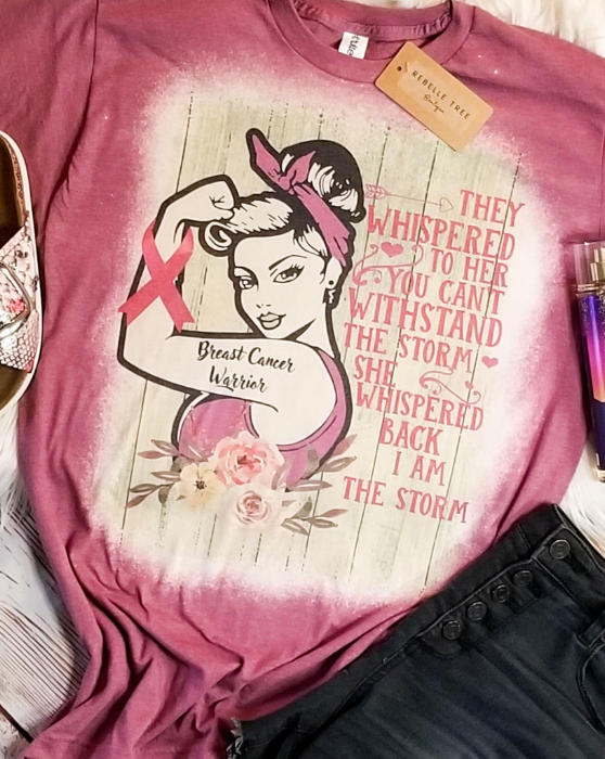 Breast Cancer Warrior I am the Storm Bleached Dye - Adult & Kids T-Shirts, Sweatshirts & Hoodies apparel design preview 1