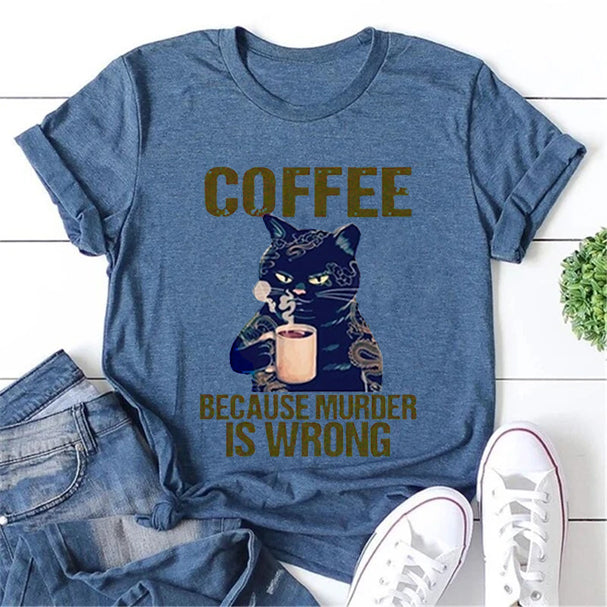 Cat Drinking Coffee Graphic Print Cotton - Adult & Kids T-Shirts, Sweatshirts & Hoodies apparel design preview 1