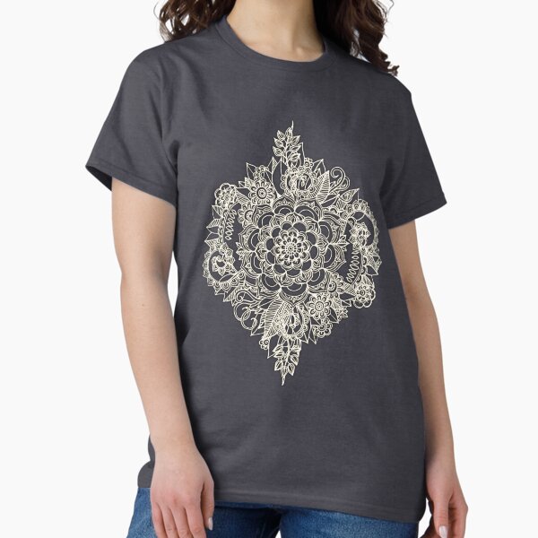 Cream Floral Moroccan Pattern on Deep Indigo Ink - Adult & Kids T-Shirts, Sweatshirts & Hoodies apparel design preview 1