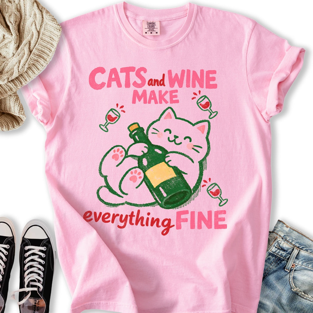 Cats and Wine - Adult & Kids T-Shirts, Sweatshirts & Hoodies apparel design preview 1