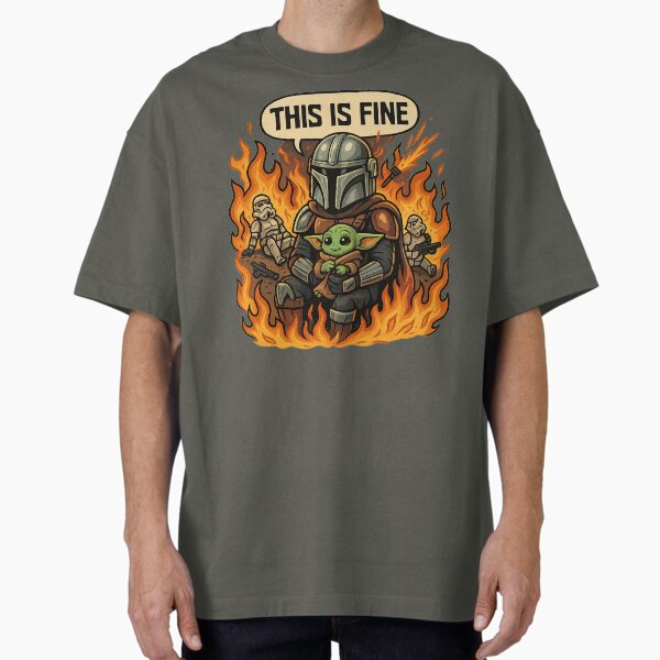 "This is Fine" The Mandalorian Grogu Star Wars Meme - Adult & Kids T-Shirts, Sweatshirts & Hoodies apparel design preview 1