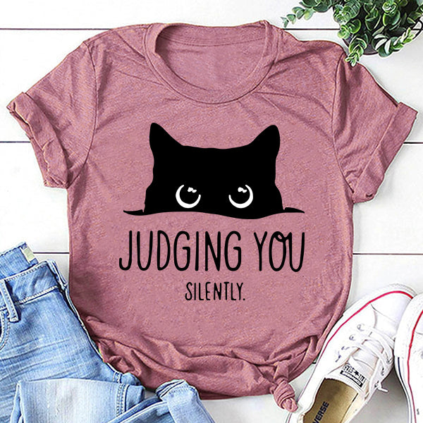 Judging You Slilently Cat Print Women Slogan - Adult & Kids T-Shirts, Sweatshirts & Hoodies apparel design preview 3