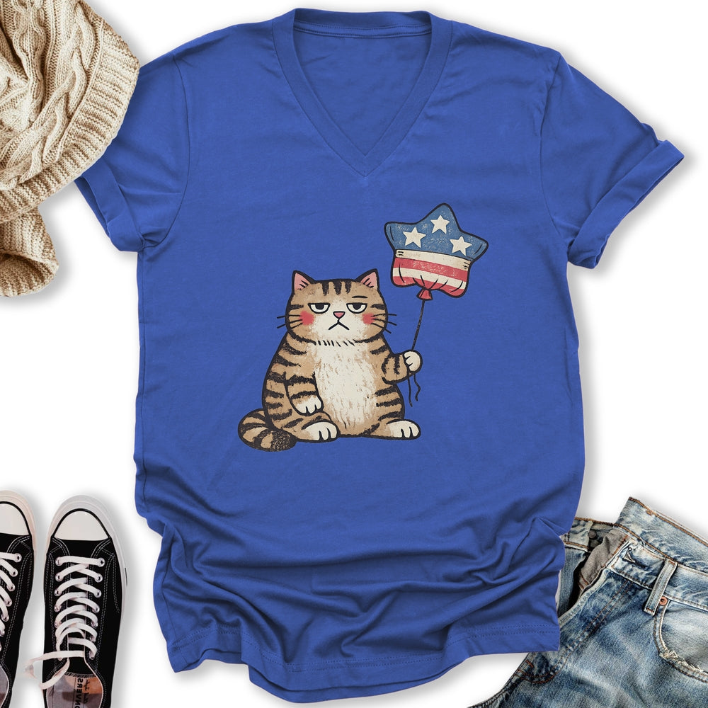 Unbothered Cat Patriot V-Neck - Adult & Kids T-Shirts, Sweatshirts & Hoodies apparel design preview 1