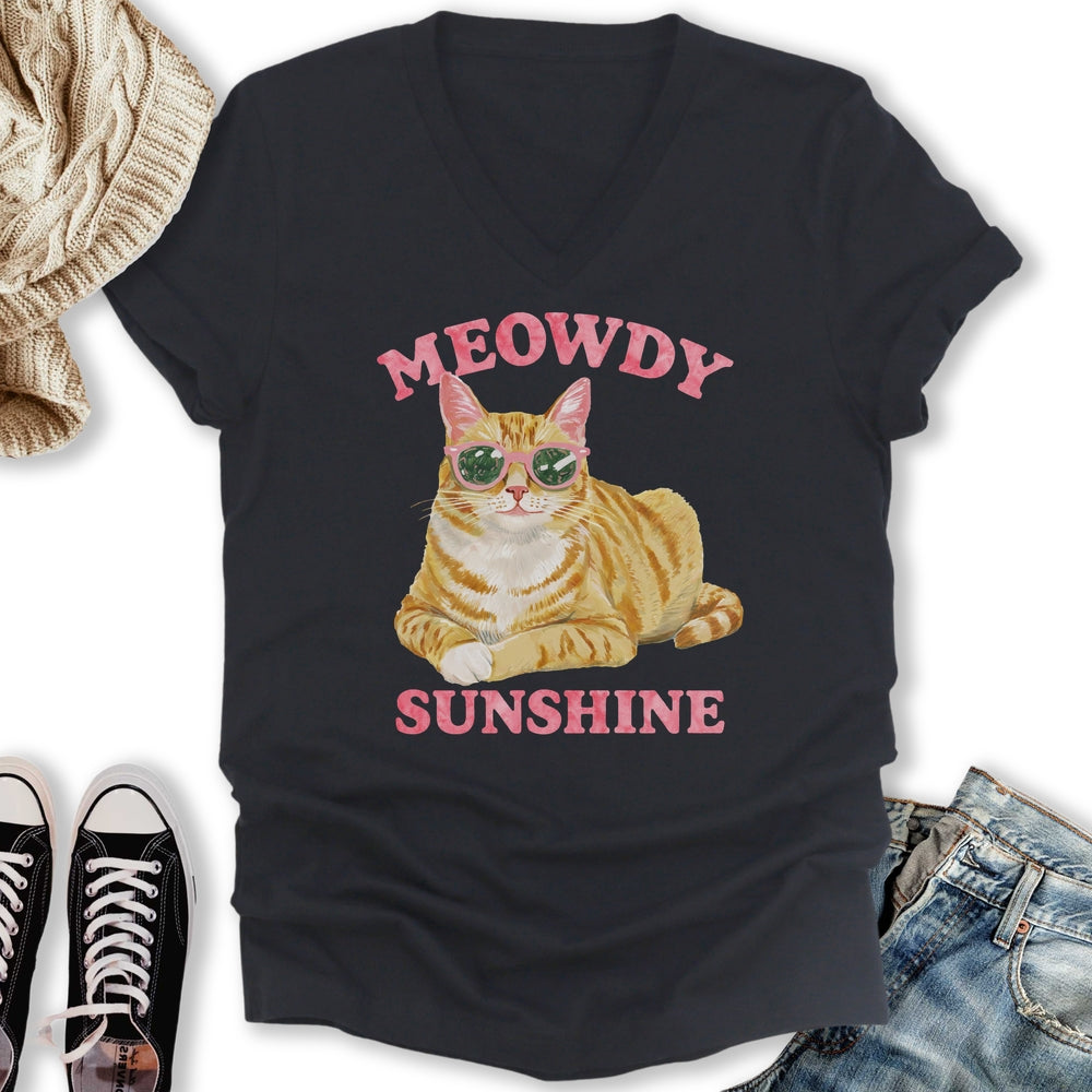Meowdy Sunshine V-Neck - Adult & Kids T-Shirts, Sweatshirts & Hoodies apparel design preview 2
