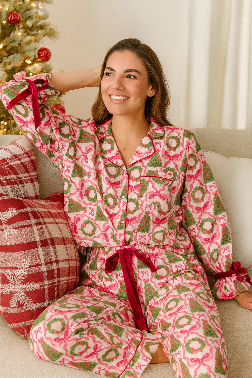 Simply Southern Tree Bow Holiday PJ Pants Set - Adult & Kids T-Shirts, Sweatshirts & Hoodies apparel design preview 1