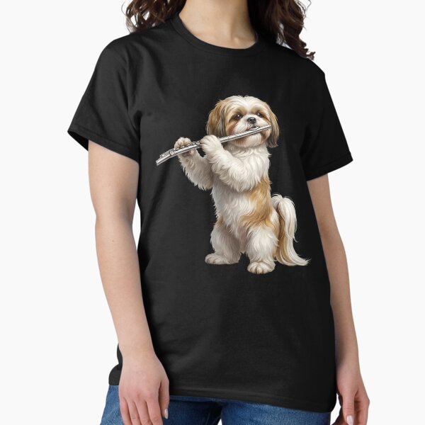Shih Tzu Playing Flute Player Flutist Dog Lover - Adult & Kids T-Shirts, Sweatshirts & Hoodies apparel design preview 1