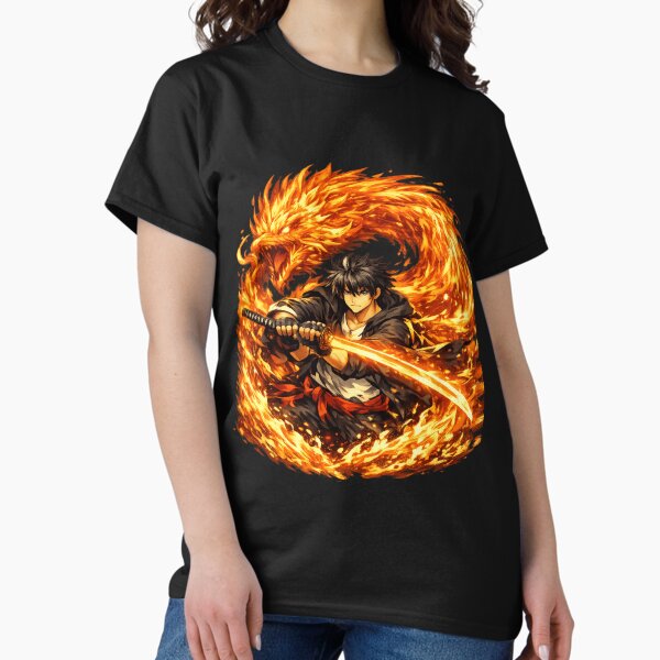 Fire Phoenix Wrapping Around Anime Hero with Glowing - Adult & Kids T-Shirts, Sweatshirts & Hoodies apparel design preview 1