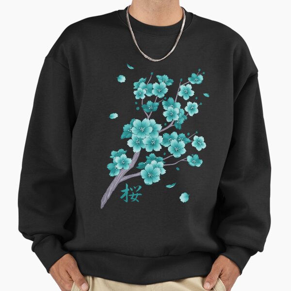Falling teal blue Sakura Cherry Blossom on black - Adult & Kids T-Shirts, Sweatshirts & Hoodies apparel design preview 1