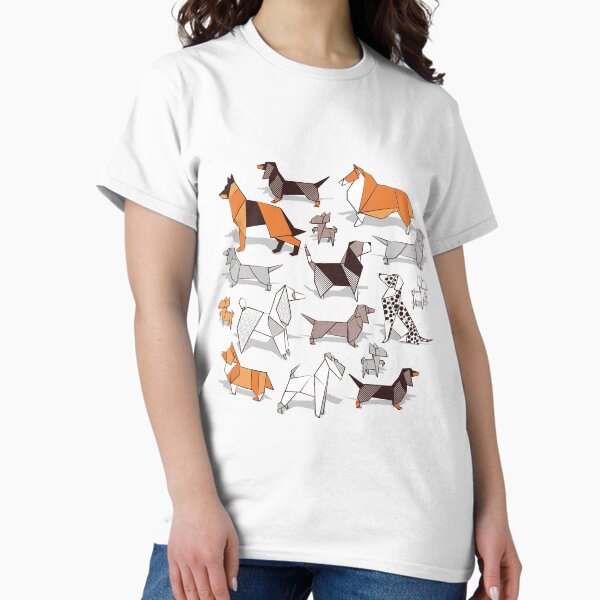 Origami doggie friends grey linen texture background - Adult & Kids T-Shirts, Sweatshirts & Hoodies apparel design preview 1