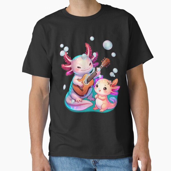 Cute axolotl with guitar Glowing cartoon duo - Adult & Kids T-Shirts, Sweatshirts & Hoodies apparel design preview 1