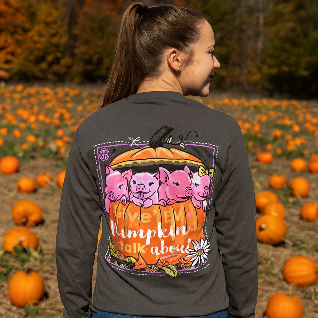 Girlie Girl Originals Preppy Piggy Pumpkin Fall - Adult & Kids T-Shirts, Sweatshirts & Hoodies apparel design preview 1