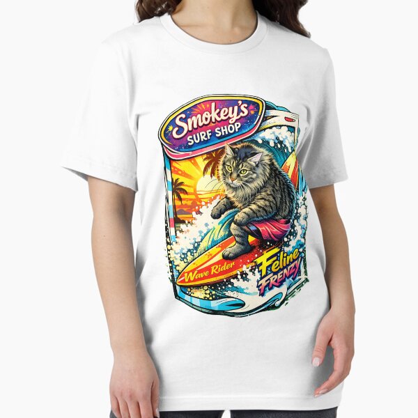 Smokey's Surf Shop Cat Surfer Wave Rider Retro Poster - Adult & Kids T-Shirts, Sweatshirts & Hoodies apparel design preview 1