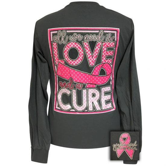 Girlie Girl Love And A Cure Cancer - Adult & Kids T-Shirts, Sweatshirts & Hoodies apparel design preview 1