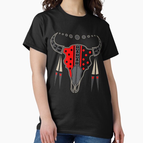 Buffalo Skull and Feathers (Red) - Adult & Kids T-Shirts, Sweatshirts & Hoodies apparel design preview 1