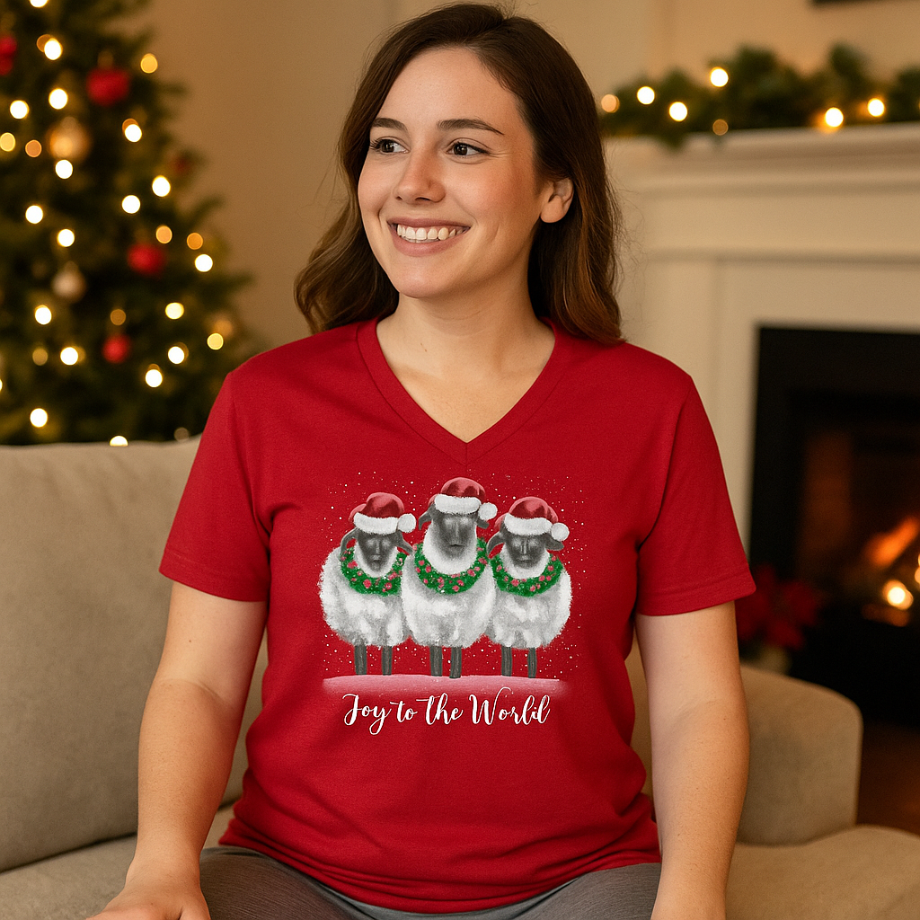 SALE Sassy Frass Joy To The World Holiday V-Neck - Adult & Kids T-Shirts, Sweatshirts & Hoodies apparel design preview 1