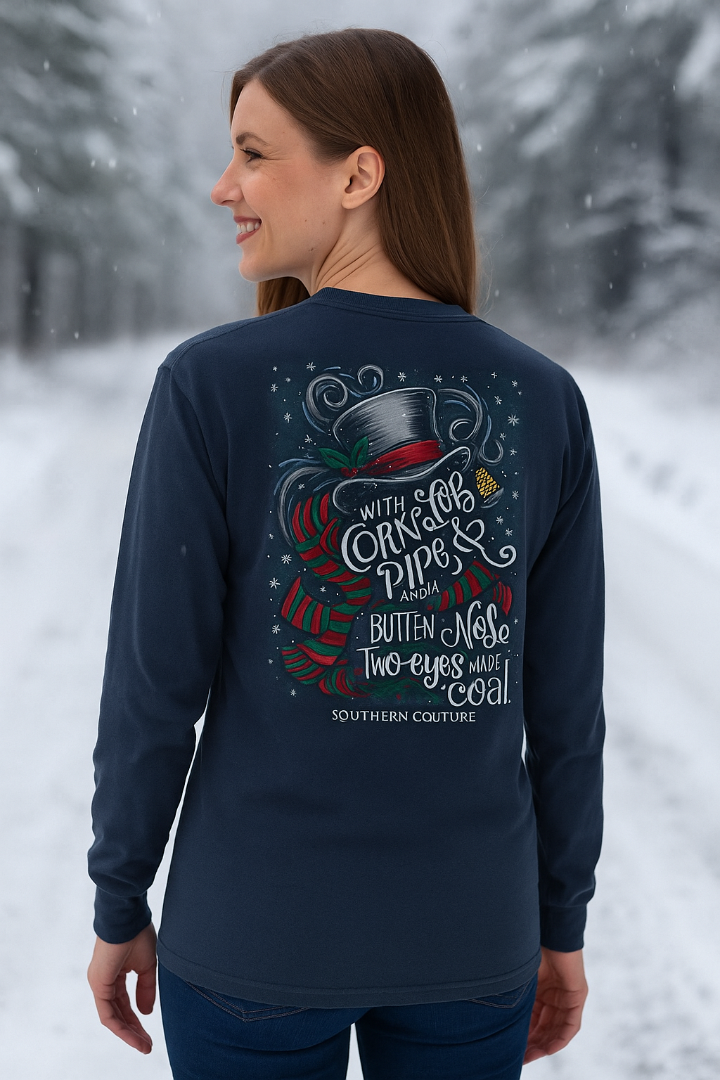 Southern Couture Classic Corn Cobb Pipe Snowman - Adult & Kids T-Shirts, Sweatshirts & Hoodies apparel design preview 1