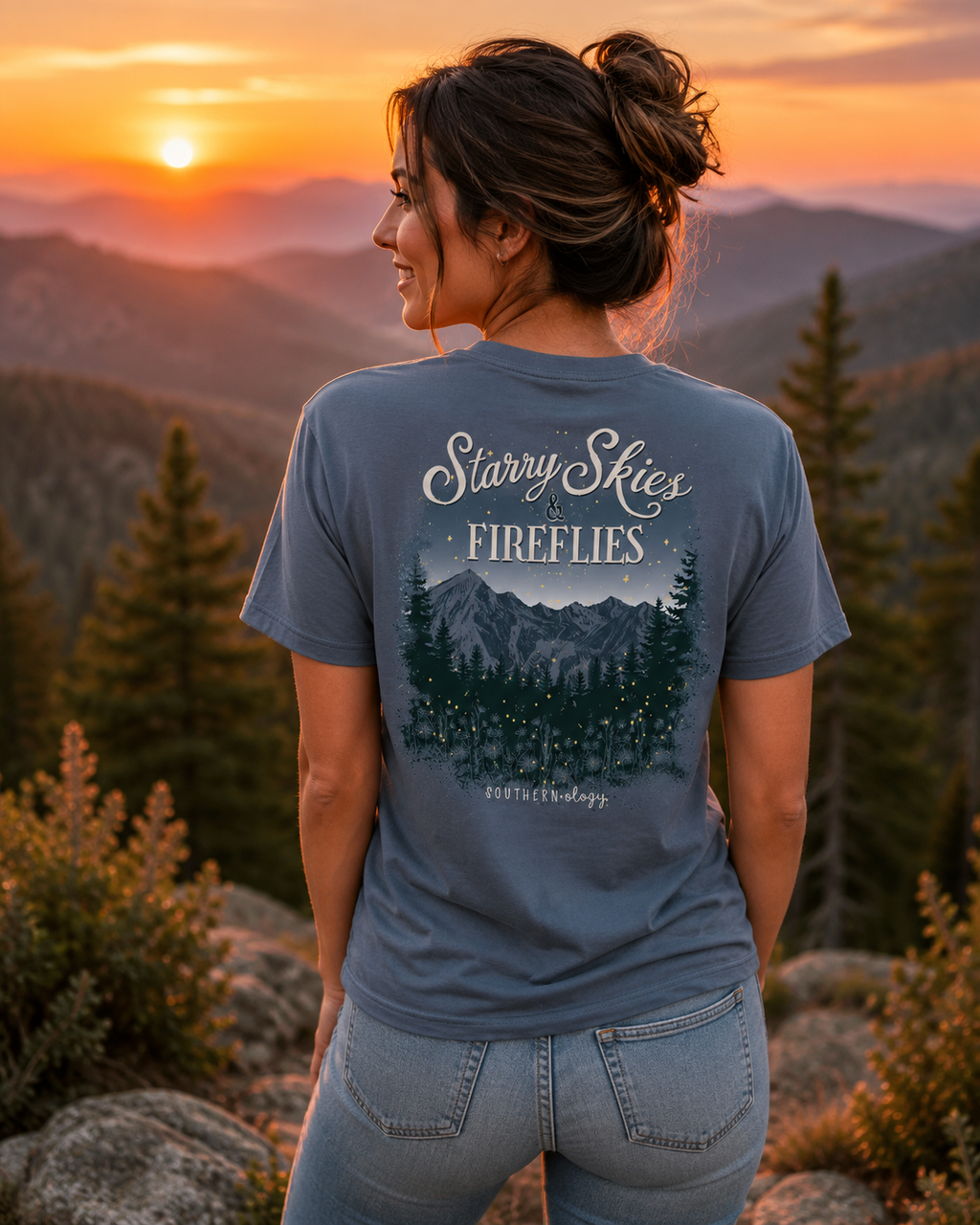 Southernology Starry Skies Fireflies Comfort Colors - Adult & Kids T-Shirts, Sweatshirts & Hoodies apparel design preview 1