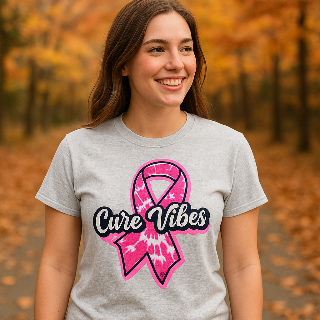 Girlie Girl Originals Preppy Cure Vibes Breast Cancer - Adult & Kids T-Shirts, Sweatshirts & Hoodies apparel design preview 1