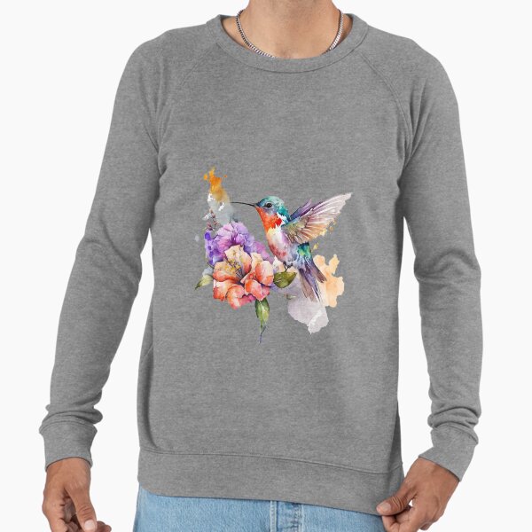 Colorful Watercolor Hummingbird and flowers - Adult & Kids T-Shirts, Sweatshirts & Hoodies apparel design preview 1