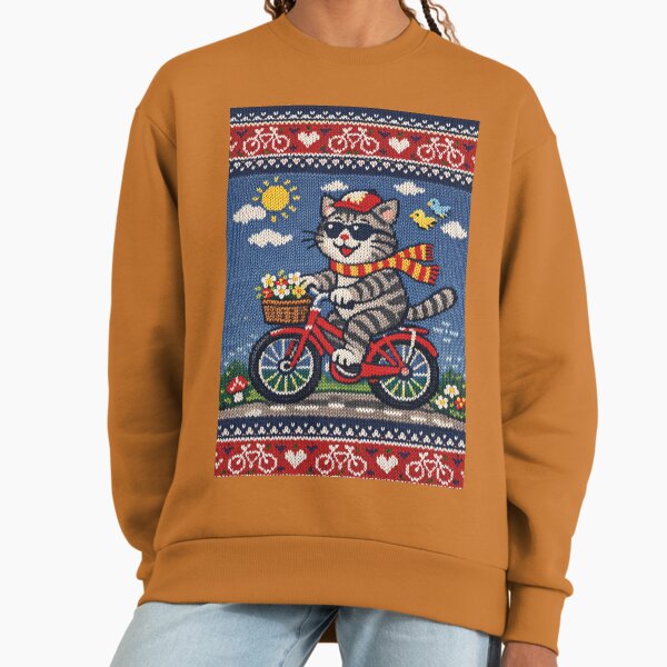 Cat riding a bicycle, funny knitted picture - Adult & Kids T-Shirts, Sweatshirts & Hoodies apparel design preview 1