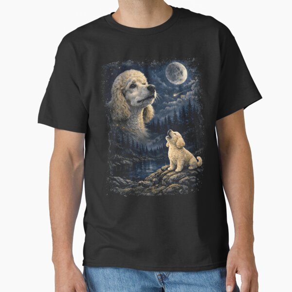 Poodle Howling at the Moon Vintage 90s Retro Night - Adult & Kids T-Shirts, Sweatshirts & Hoodies apparel design preview 1