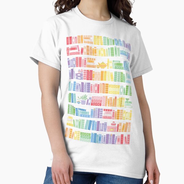 Rainbow Books Shelf Pattern (Black Background) - Adult & Kids T-Shirts, Sweatshirts & Hoodies apparel design preview 1